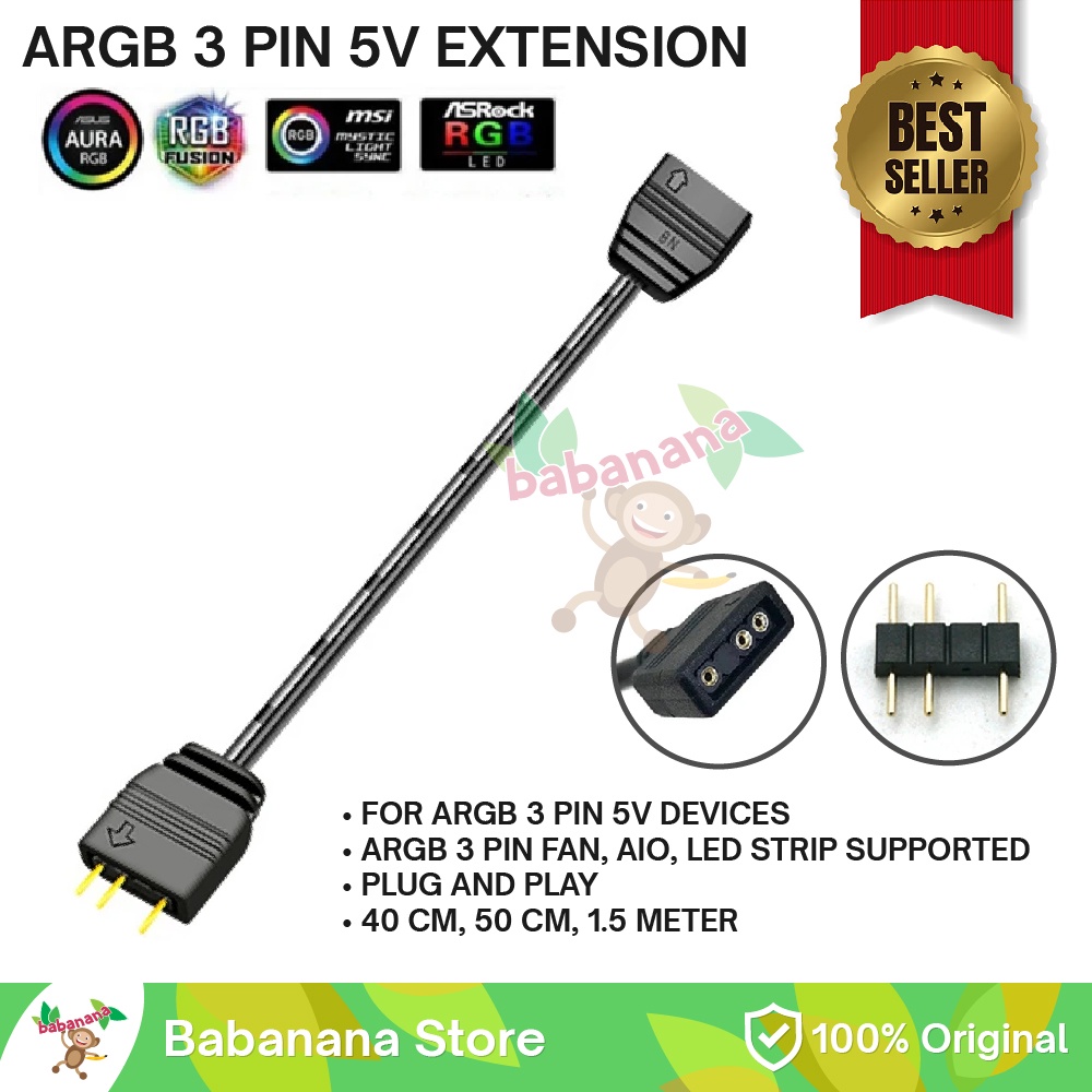 Jual Kabel ARGB Extension 3 Pin 5V LED AURA STRIP Cable Extender 3Pin ...