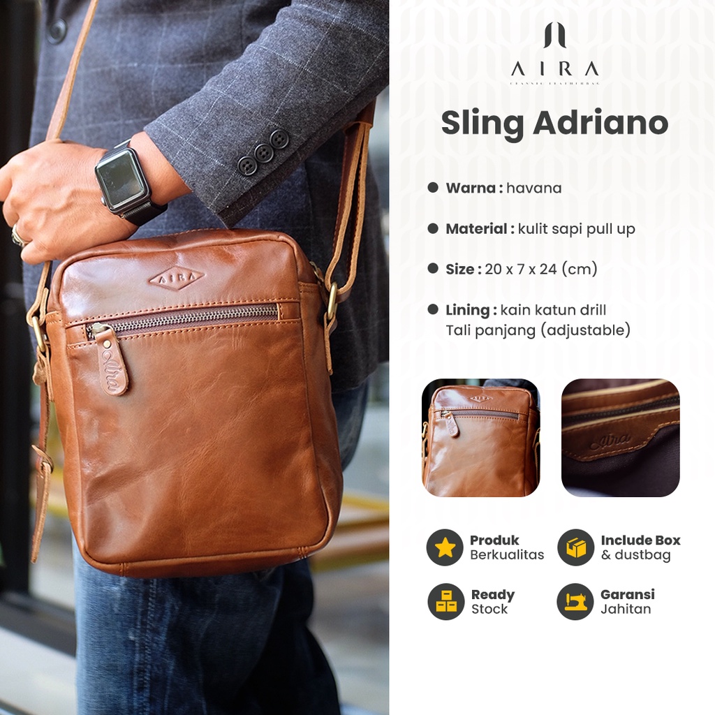 Jual Aira Tas Selempang Dan Bahu Pria Sling Bag Adriano Kulit Sapi Asli Bahan Pull Up Pu Leather 7864