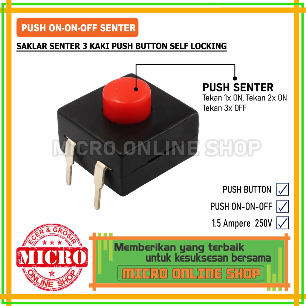 Jual PAKET 3 PCS Switch Push On-On-Off 2 Pin Saklar Senter On On Off 2 ...