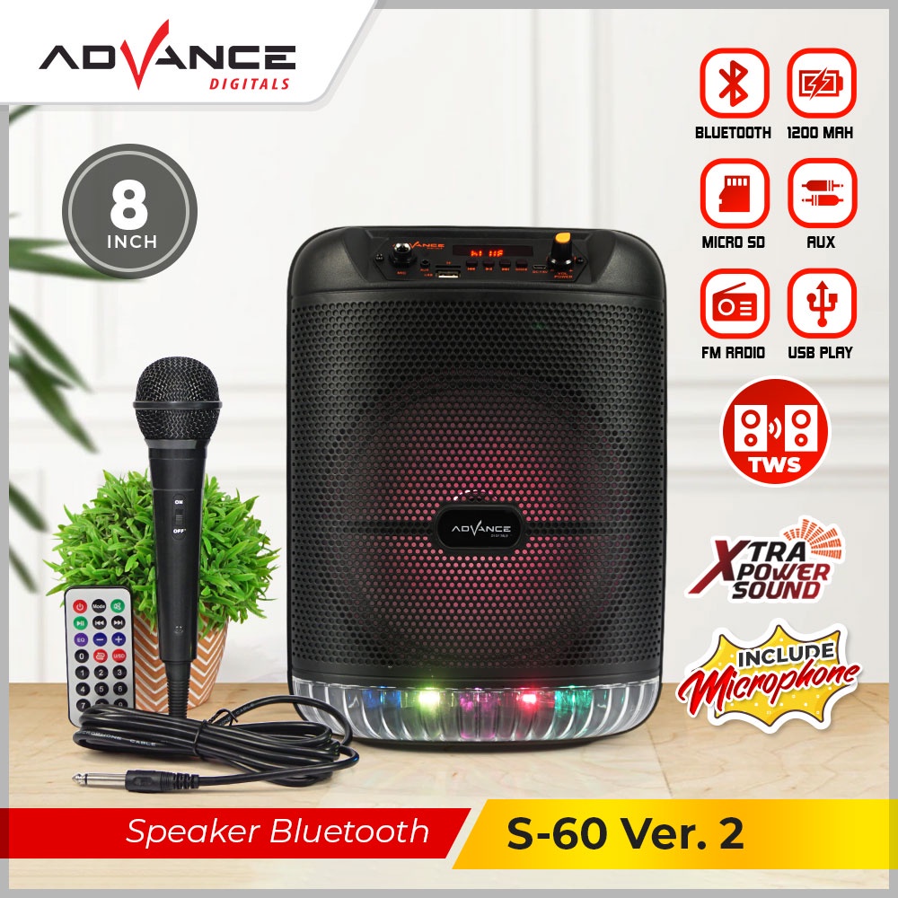 Jual Speaker Advance Bluetooth Music & Karaoke S-60 8inch / S60 V2 8 ...