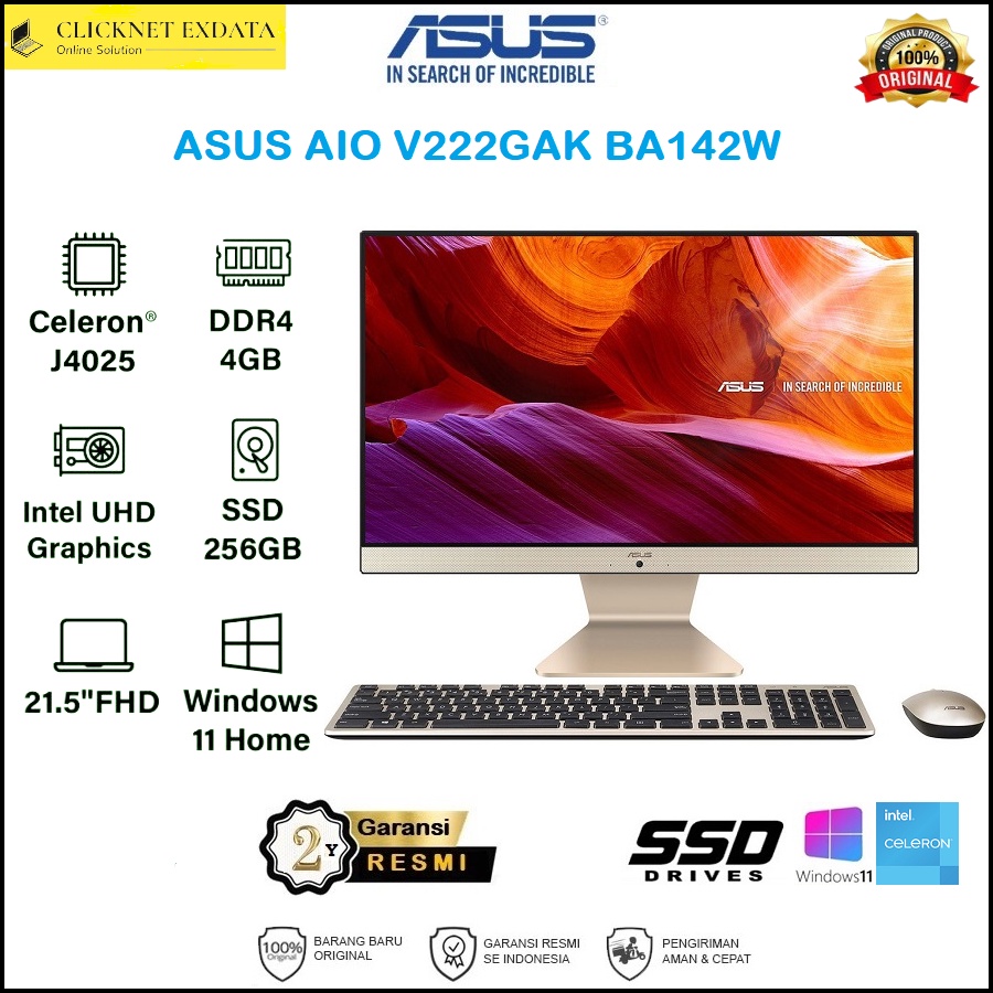 Jual ASUS PC AIO V222GAKBA142W intel J4025 4GB 256GB SSD FHD WIN11