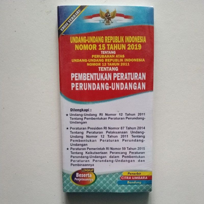 Jual UU RI NOMOR 15 Tahun 2019 Tentang Pembentukan Peraturan Perundang ...