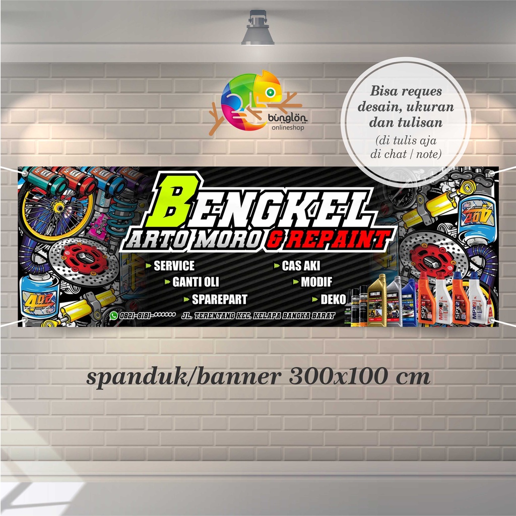 Jual Spanduk Banner 300x100 Cm Spanduk Bengkel, panduk Racing, Spanduk