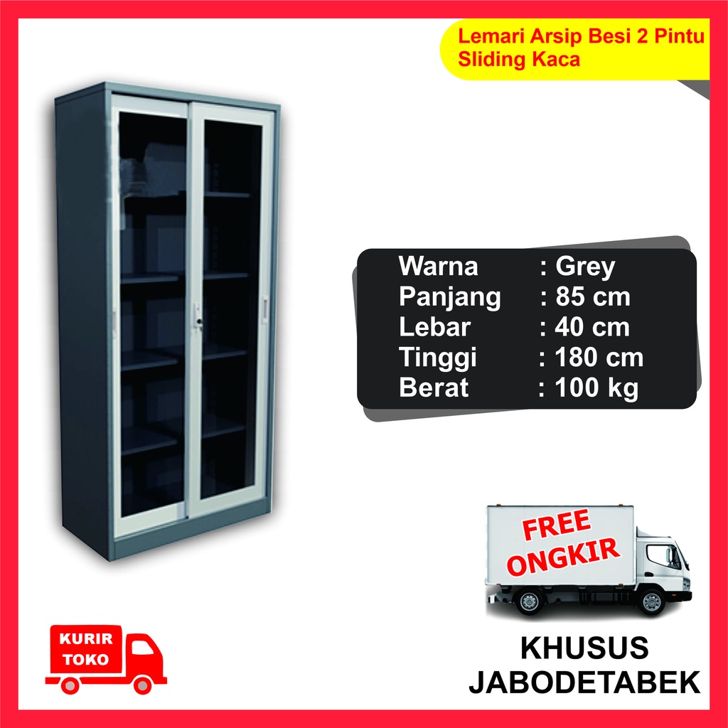 Jual LEMARI ARSIP BESI 2 PINTU SLIDING KACA KANTOR FILLING KABINET FILE SLEDING GESER KACA