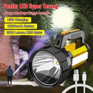 UPHOME Senter LED Super Terang Jarak Jauh 3 Mode  Senter Camping Jumbo Multifungsi 48W IPX6 Waterproof Power 8000 Lumens 1200 Meter Senter Besar