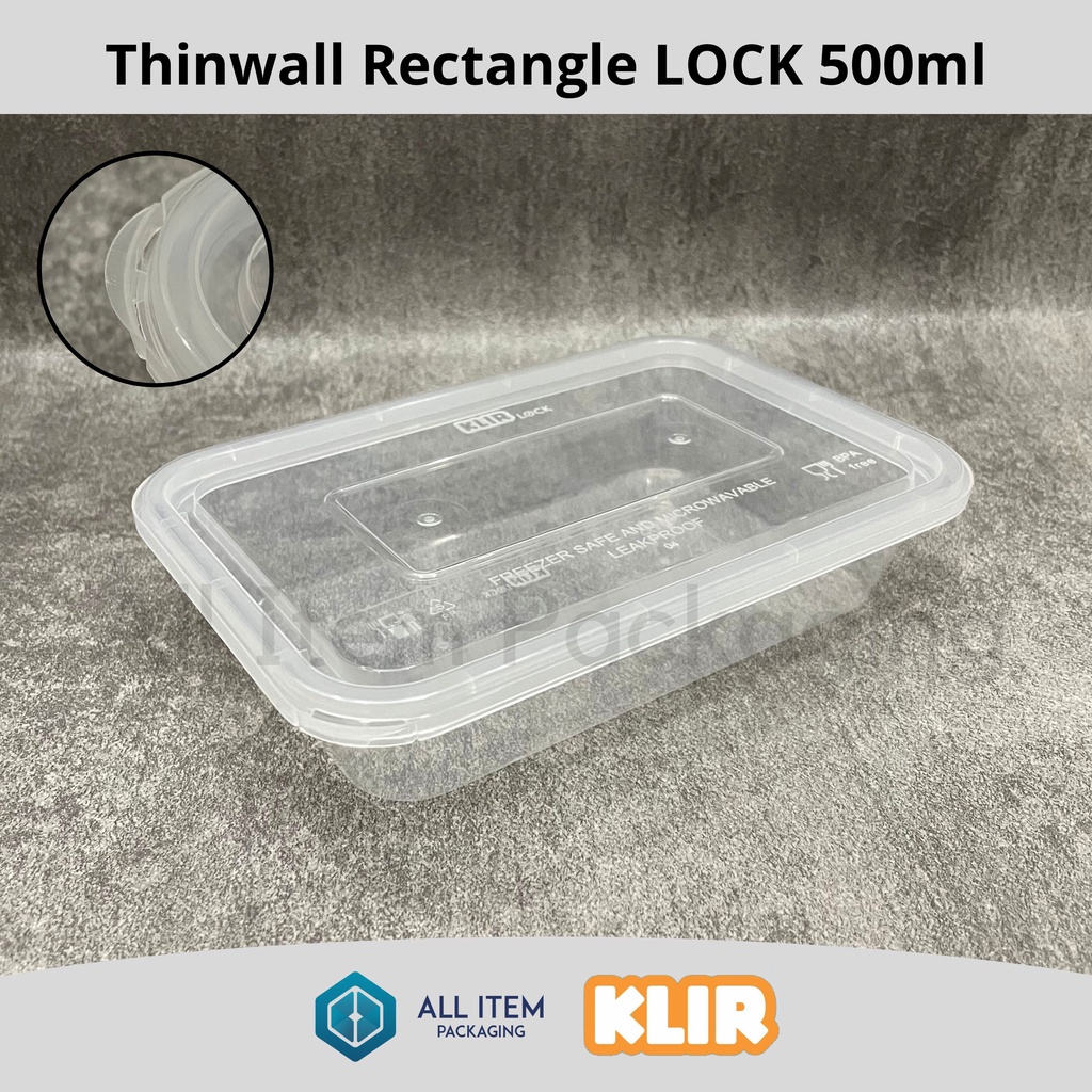 Jual Thinwall KLIR RECTANGLE LOCK 500ml / Kotak Plastik / Kotak Makan ...