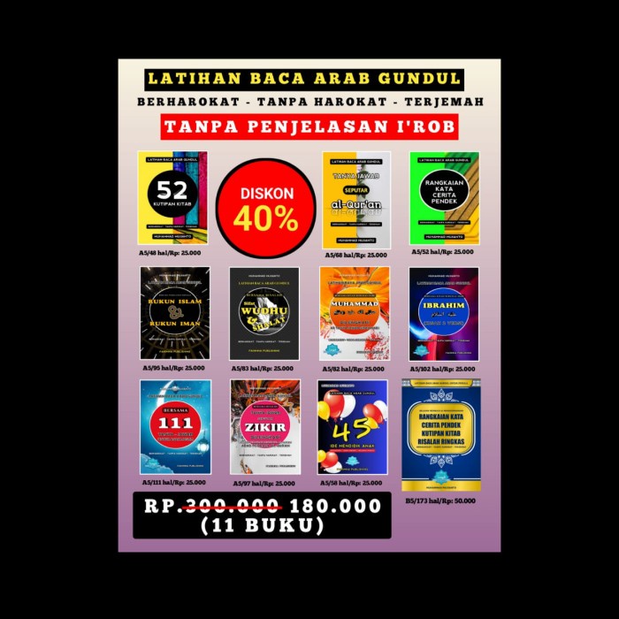 Jual Buku Paket Belajar Bahasa Arab Latihan Baca Arab Gundul Dan