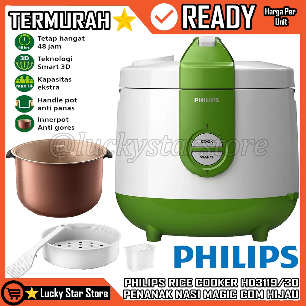 Jual PHILIPS RICE COOKER HD3119/30 HD3119/31/32 GREEN HIJAU WHITE PUTIH BLUE BIRUPENANAK NASI