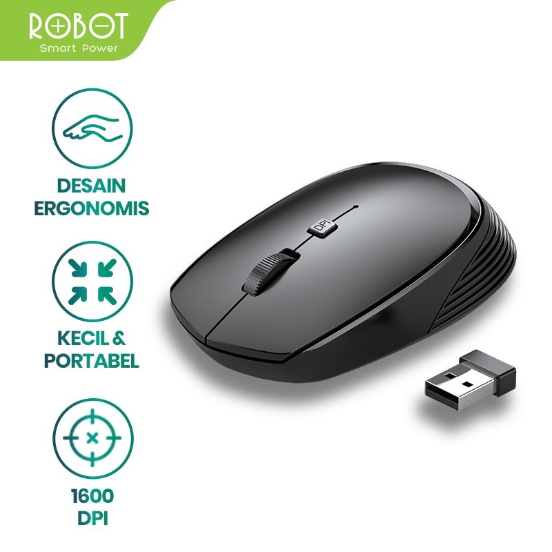 Jual Mouse Wireless ROBOT M205 2.4G 1600DPI Receiver USB untuk PC ...