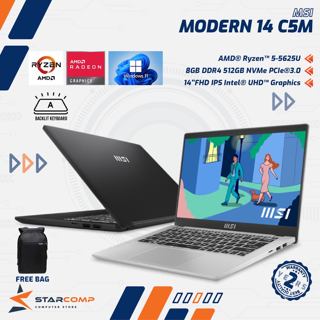 Jual MSI Modern 14 C5M Ryzen 5 5625U 8GB 512GB SS 14" FHD IPS Backlit ...