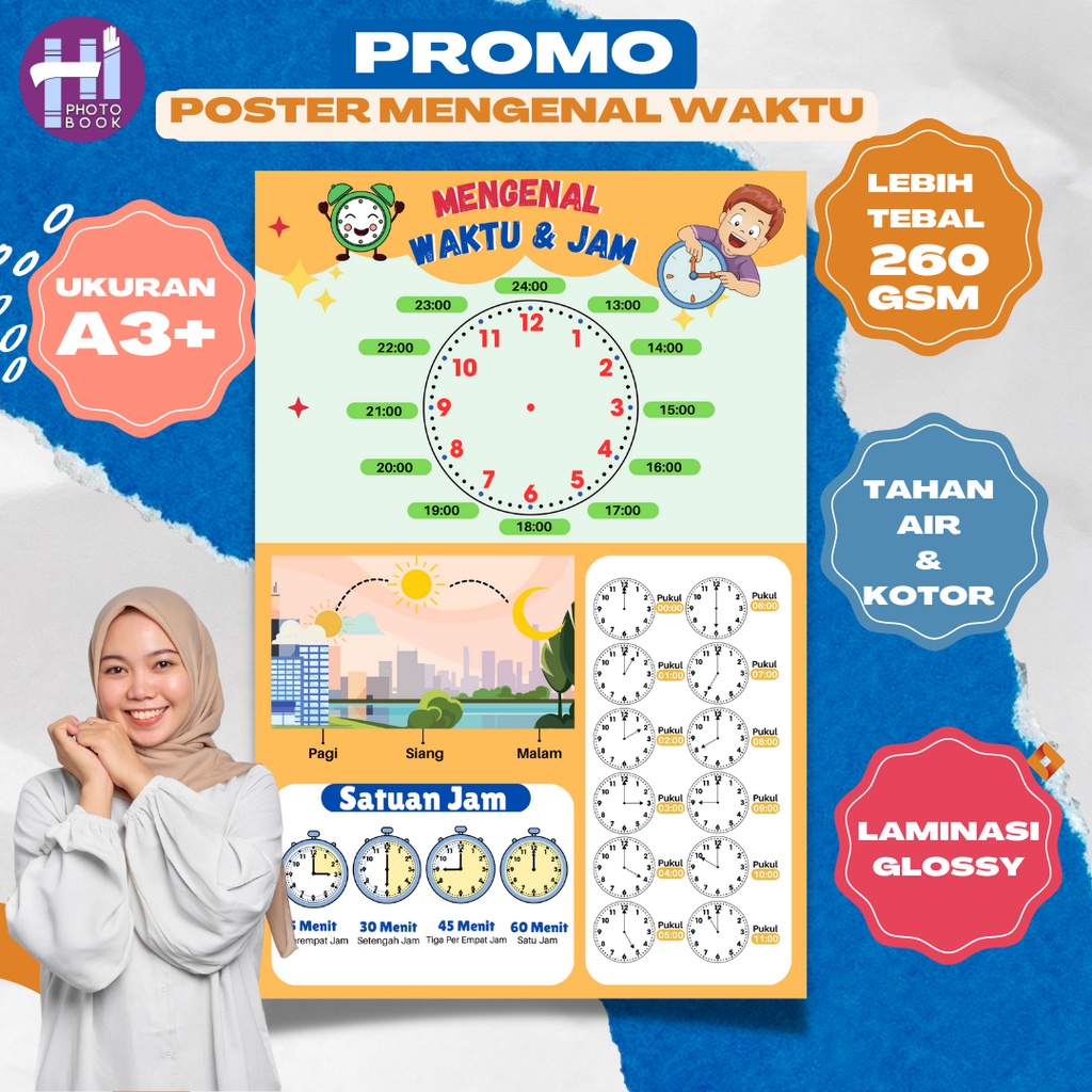 Jual PROMO Poster Anak Seri Waktu & Jam / Poster Edukasi Anak Lembaran