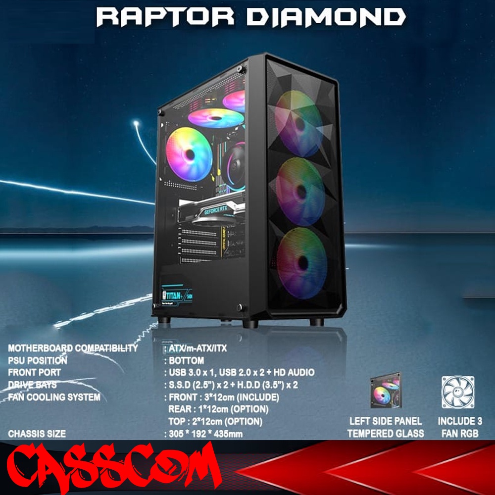 Jual Casing Gaming Raptor Diamond Temered Glass Include Fan Case Shopee Indonesia