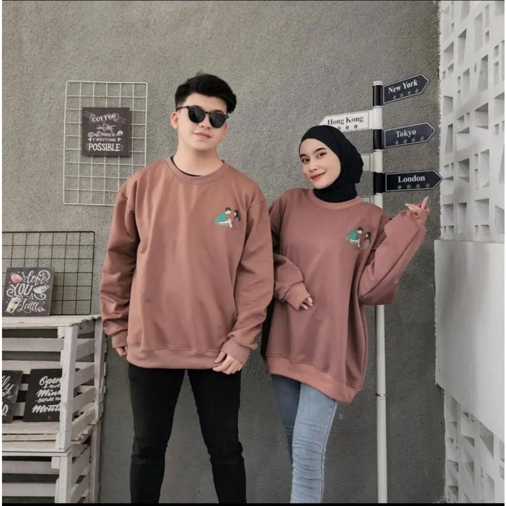 Jual KOREAN SWEET COUPLE OVERSIZE SWEATER CREWNECK FIT TO XXL ONE SIZE FIT XXL HOODIE TEBAL TERLARIS Shopee Indonesia