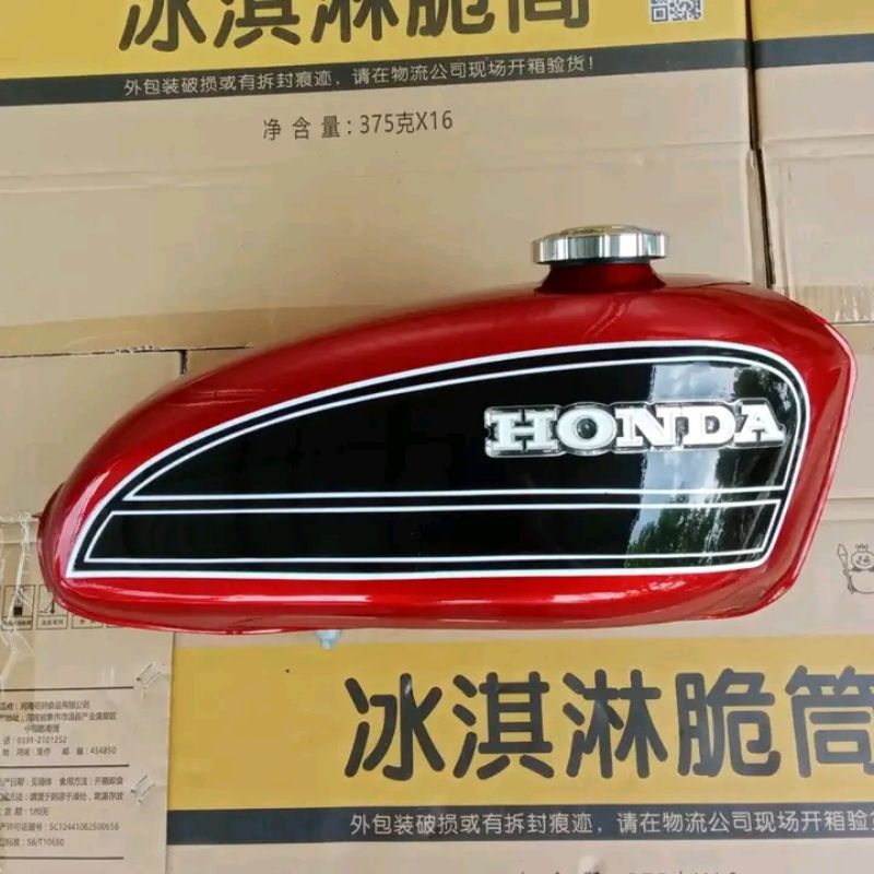 Jual Tangki Honda Cb Merah Strip Cat Asli Hitam Tangki Cb Model Ori Set Tutup Tangki Shopee