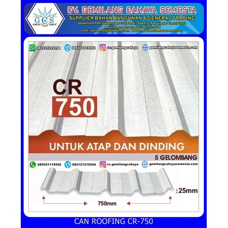 Jual Atap Spandek CR-750 ( 6 Meteran ) / Can Roofing / Atap Galvalum ...