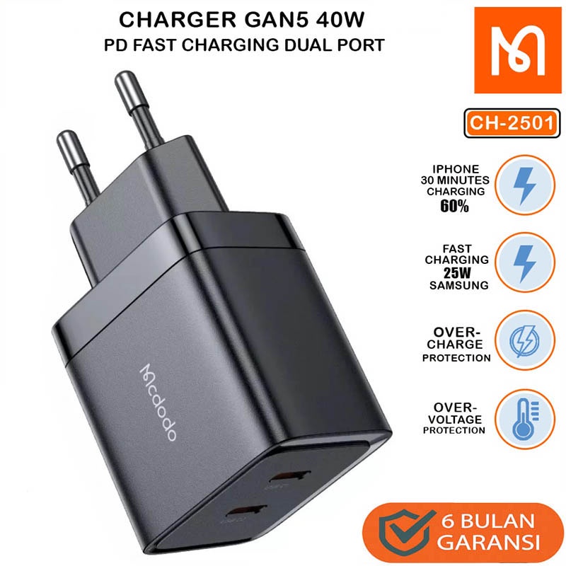 Jual Mcdodo CH 2501 Dual Type-C Gan 5 Charger 40w - Fast Quick Charge ...