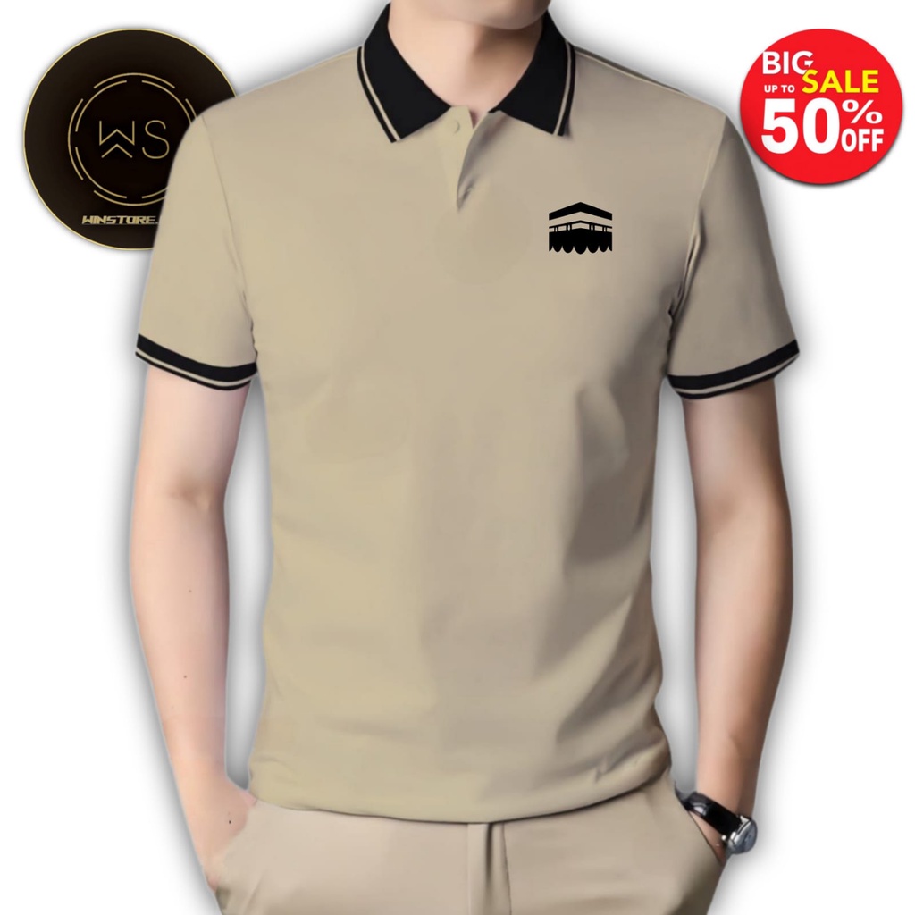 Jual Kaos t-shirt polo Kombinasi Warna Motif MAKKAH ( LEBARAN ) pria