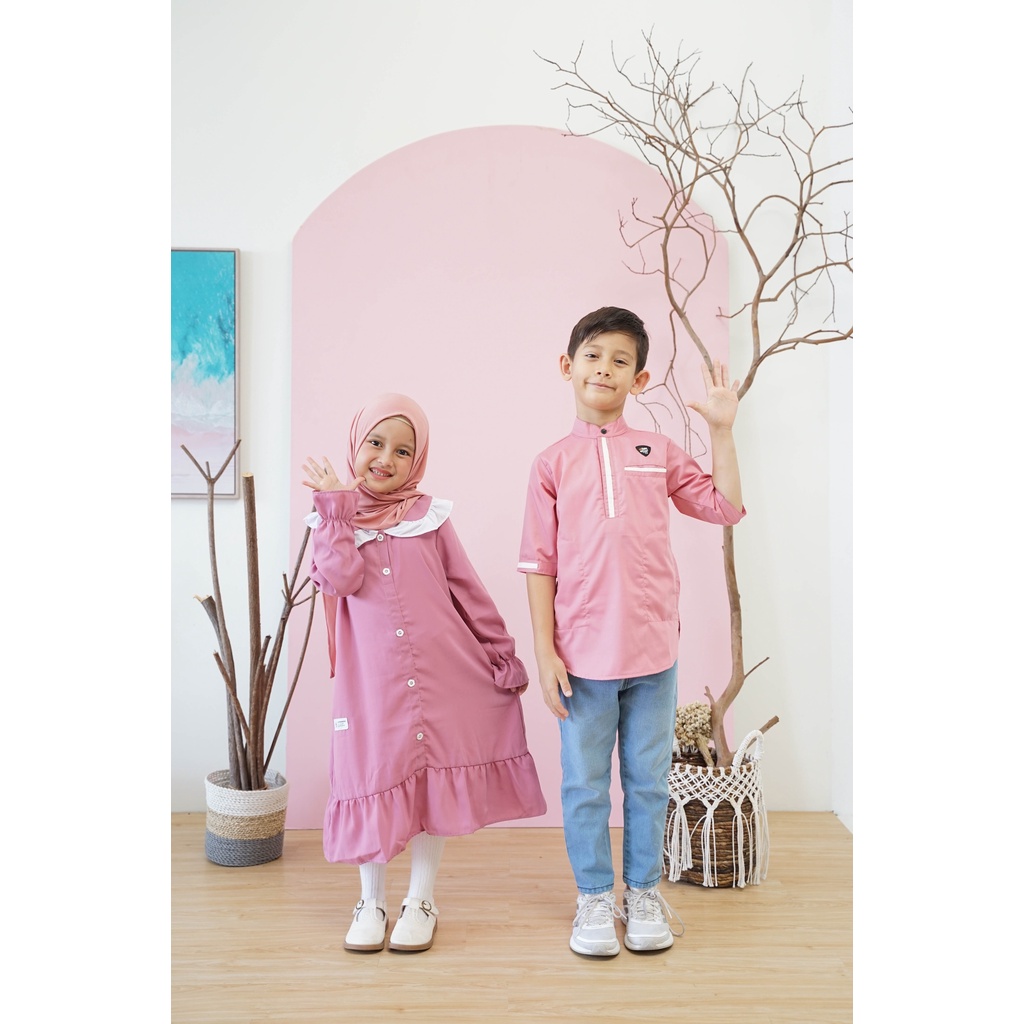 Jual Baju Muslim Couple Anak Cewek Cowok Gamis Susun Midi Anak Tunik