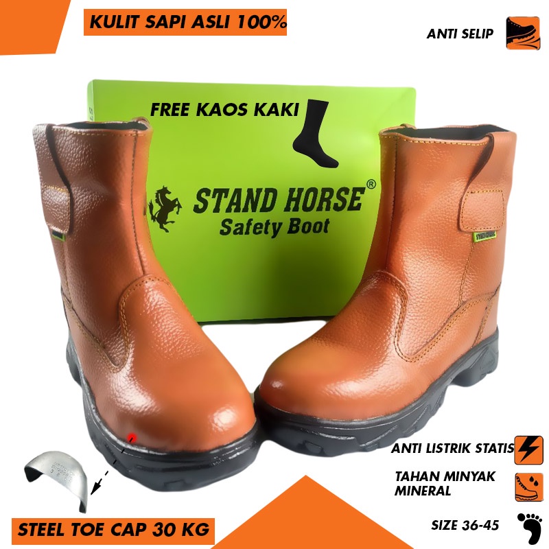 Jual Sepatu Safety Boot Kulit Sapi Asli Ujung Besi Sepatu Lapangan Sepatu Safety Proyek Sepatu