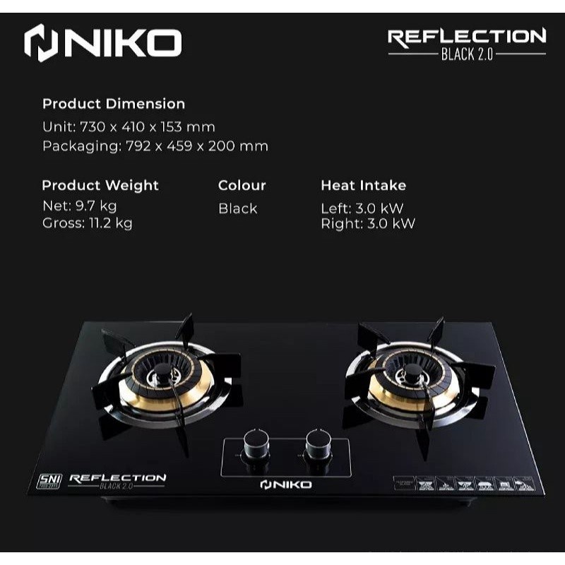 Jual Niko Kompor Tanam Reflection 2 Tungku Black Kompor Tanam Gas