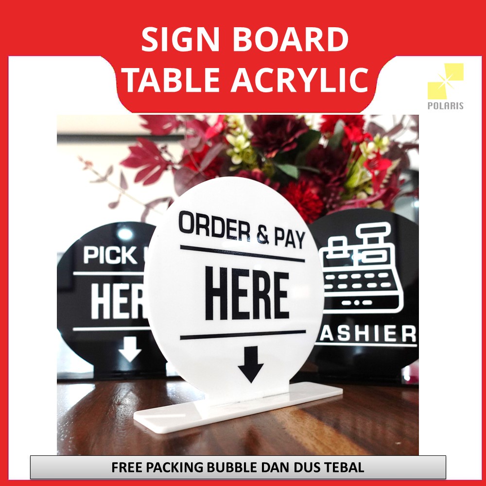 Jual Sign Table Cashier Acrylic Sign Board Cafe Pick Up Here Akrilik