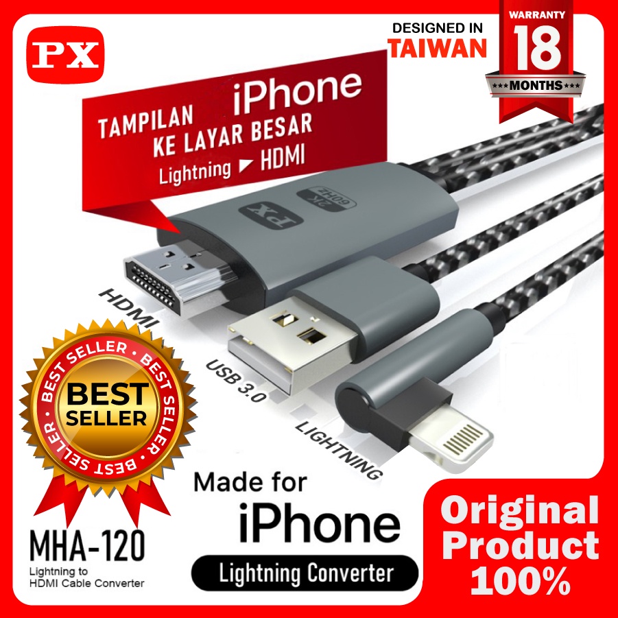 Jual Kabel Mhl Lightning Converter Iphone Ipad Ke Hdmi Meter Px Mha Shopee Indonesia