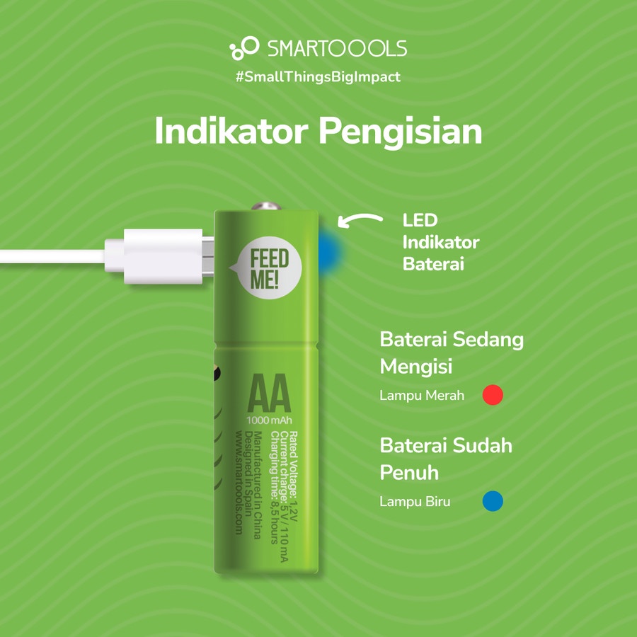 Jual Baterai AA 1.2V isi ulang - Smartoools MicroBatt A2 Rechargeable ...