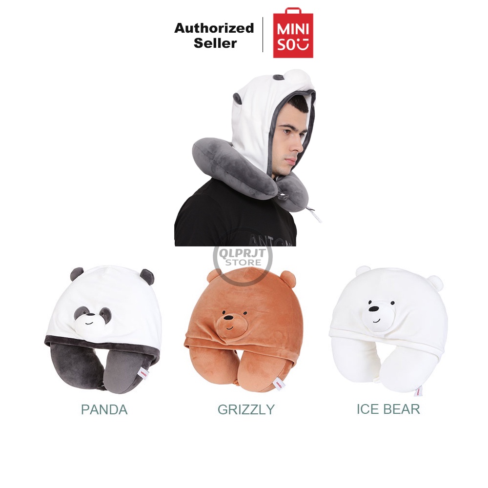 Jual Bantal Leher Dengan Hoodie Miniso We Bare Bears U Shaped Pillow With Hood Shopee Indonesia