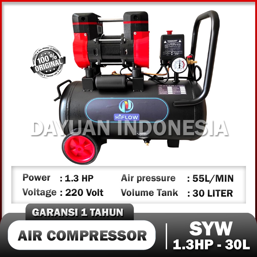 Jual Mesin Kompresor Angin Oil Free Air Compressor 1.3 Hp 30 Liter 220V ...