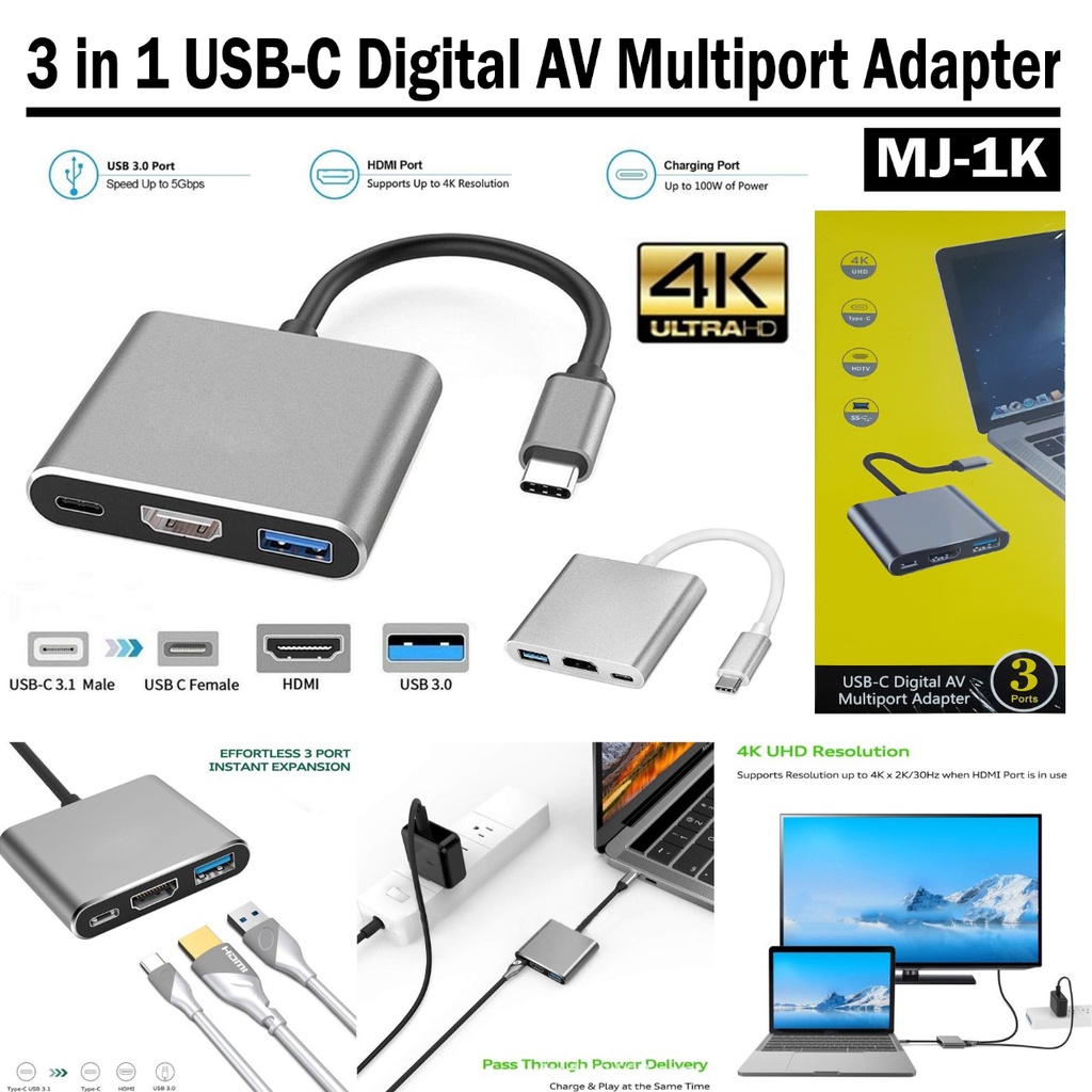 Jual KABEL HDMI USB-C TYPE C MULTIPORT ADAPTER USB C FEMALE HDMI USB 3. ...