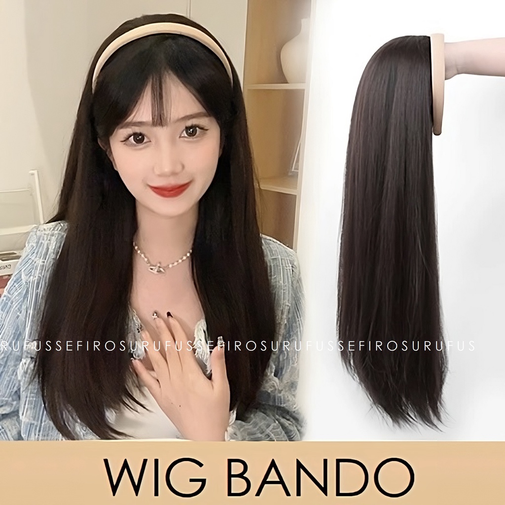 Jual Wig Bando Rambut Palsu Wanita Model Bandana 01 Lurus 70cm Curly 60cm Shopee Indonesia 