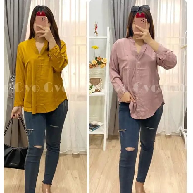 Jual KEMEJA KERAH SANGHAI CRINKLE AIRFLOW/ KEMEJA WANITA LENGAN PANJANG