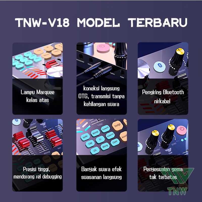 Gambar produk TNW-V18 Sound Card Bluetooth Live SoundCard V18 Soundcard Audio Live Mixer untuk Live streaming Karaoke 3