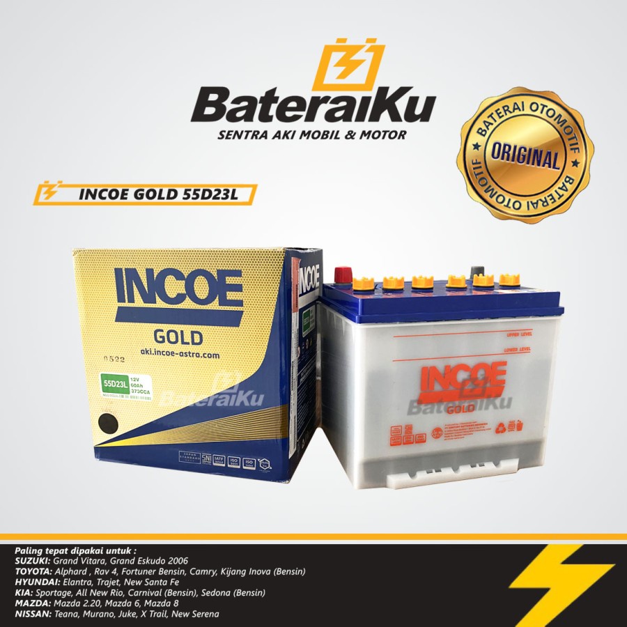 Jual Aki Incoe Gold 55D23L Aki Basah Aki Mobil Xtrail, Juke, Innova
