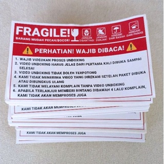 Jual Sticker Fragile Pcs Label Resi Wajib Unboxing Packing