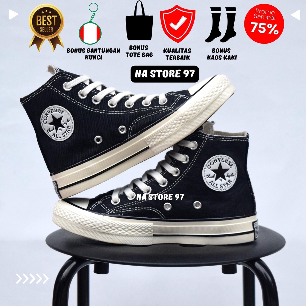Sepatu Converse 70s High Black White Egret Premium Quality Made In Vietnam