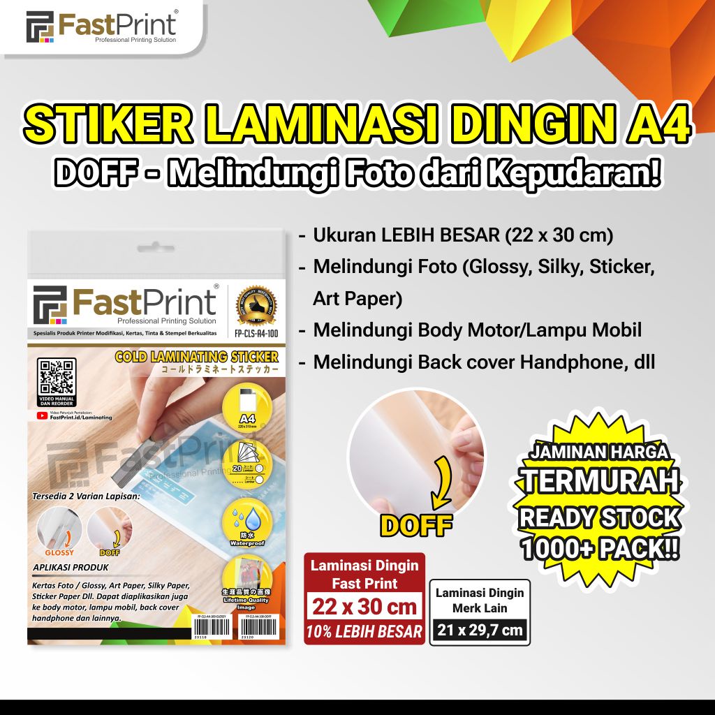 Jual Fast Print Stiker Laminasi Dingin A4 100 Micron Doff Glossy