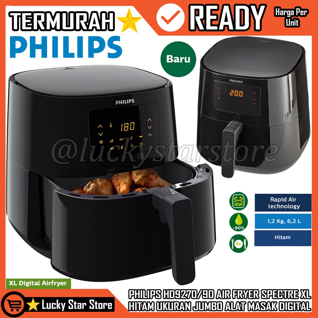 Jual HARGA PROMO PHILIPS HD9270 AIR FRYER ESSENTIAL SPECTRE XL HD9270/90 HITAM BLACK UKURAN