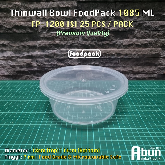Jual Huji Thinwall Bowl 1200 Ml Foodpack (Fp1200) Isi 25Pcs | Shopee ...