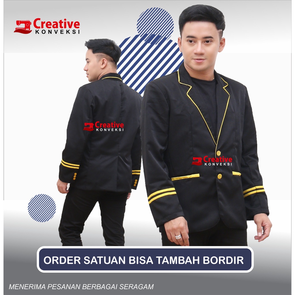 Jual (BISA COD) JAS blazer sekolah Hitam lis kuning SLIMFIT PRIA ...
