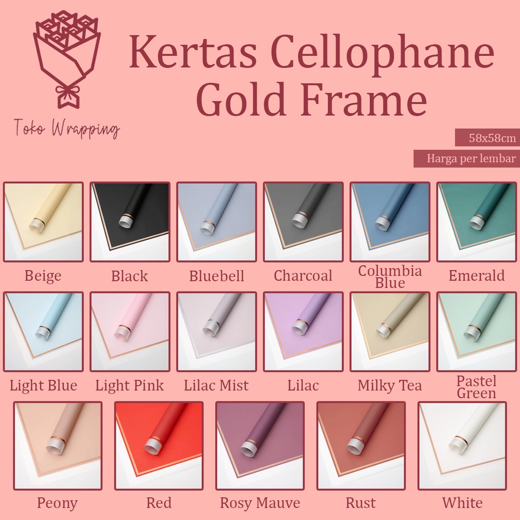 Jual Kertas Cellophane Kertas Buket Bunga [Gold Frame] Flower Wrapping ...