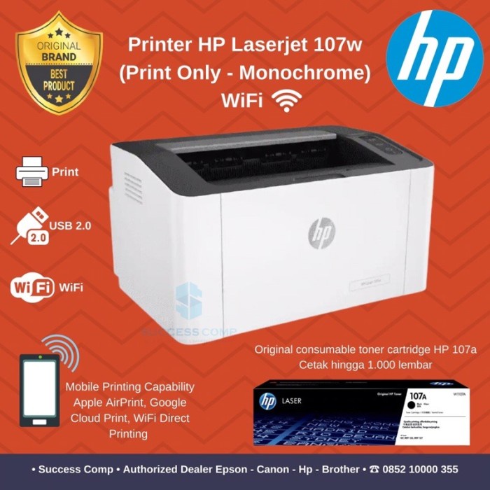 Jual PRINTER HP LASERJET 107W (WIRELESS) MONOCHROME GARANSI RESMI 1