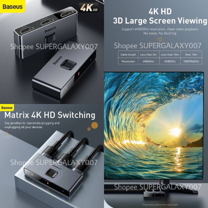 Jual BASEUS Matrix HDMI Switcher 4K 60Hz HD Switch Dual Mode Adapter ...
