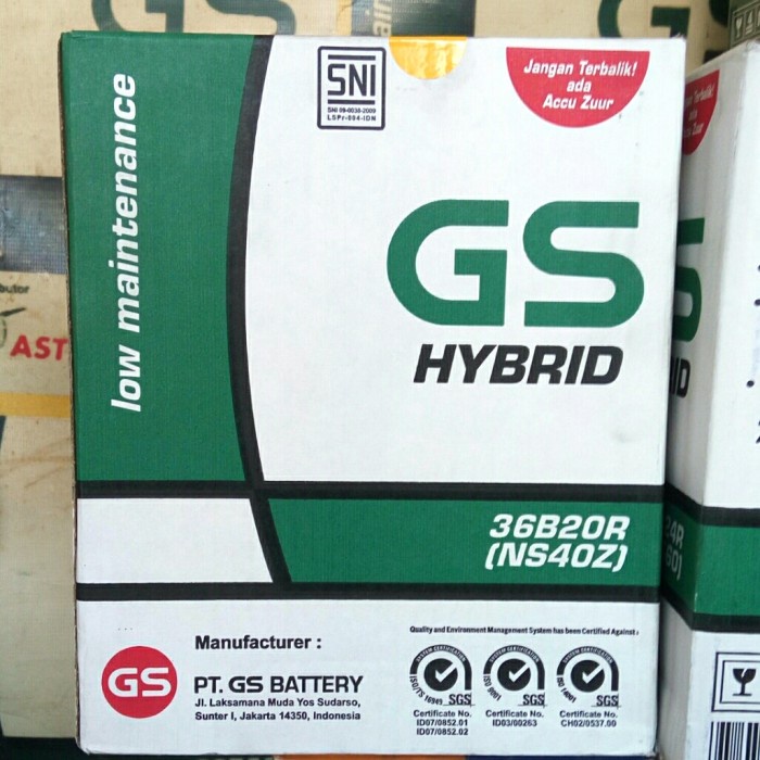 Jual Aki Accu Basah Mobil Suzuki Carry Apv Splash, Gs Hybrid Ns40Z 35