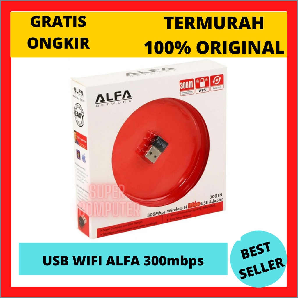 Jual S.C USB Wifi Alfa Adapter 300Mbps / USB WIFI / PENANGKAP SINYAL ...