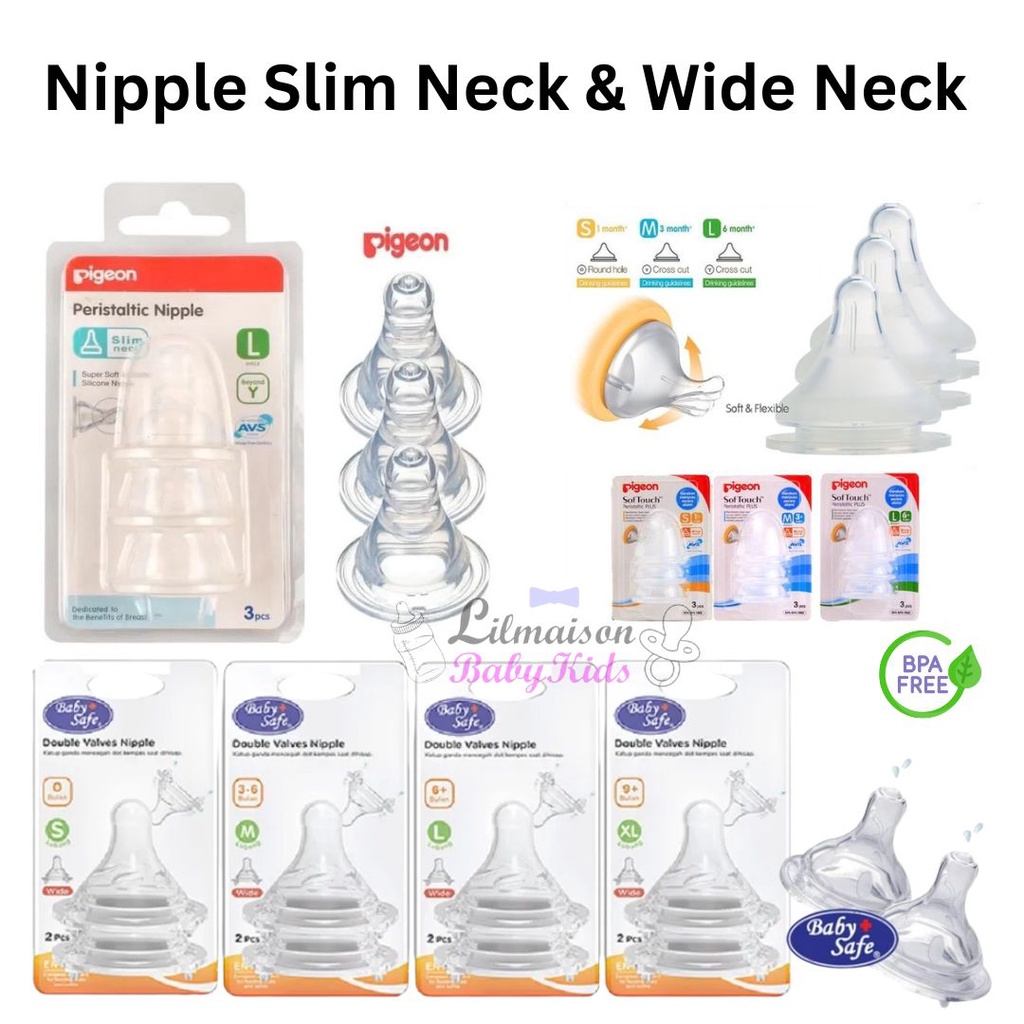 Pigeon Nipple Soft Touch Softtouch Peristaltic PLUS PP Wide Neck Wideneck  Slim Neck Nipple Blister isi S M L BabySafe Baby Safe Double Velves