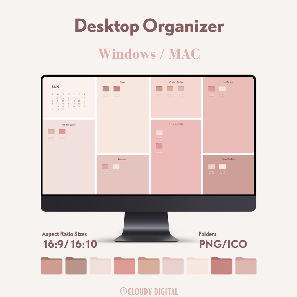 Jual Desktop Organizer Wallpaper with calendar 2025 for Windows and