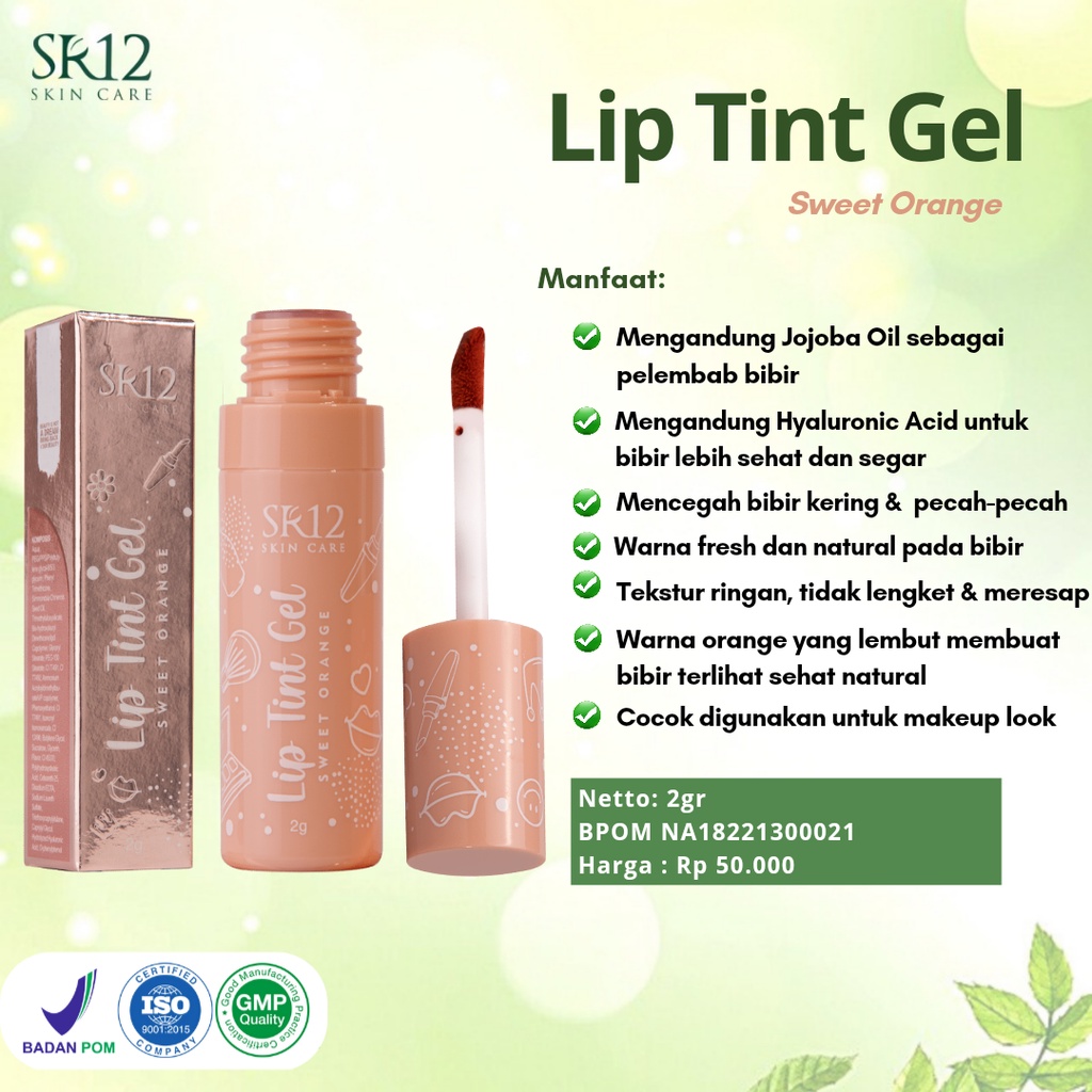 Jual Lip Tint Gel SR12 Sweet Orange Tekstur Ringan Awet Tahan Lama