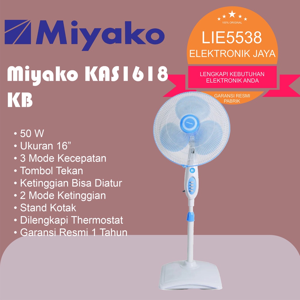 Jual MIYAKO Kipas Angin 2in1 KAS-1618KB / Desk&Stand Fan 16" JARING ...