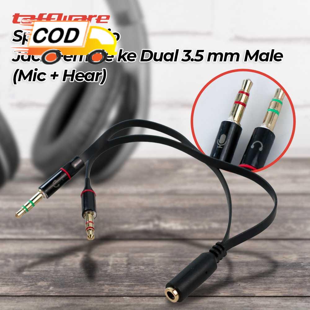 Jual Kabel Splitter Audio Jack 3.5 Female ke Dual Male Pemisah Mikrofon